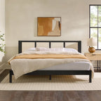 Struttura Letto King Boho in Legno Massello e Rattan