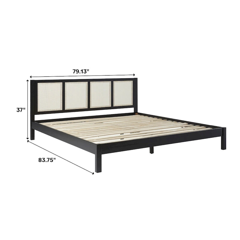 Struttura Letto King Boho in Legno Massello e Rattan