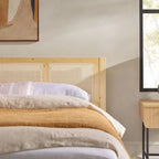 Struttura Letto King Boho in Legno Massello e Rattan