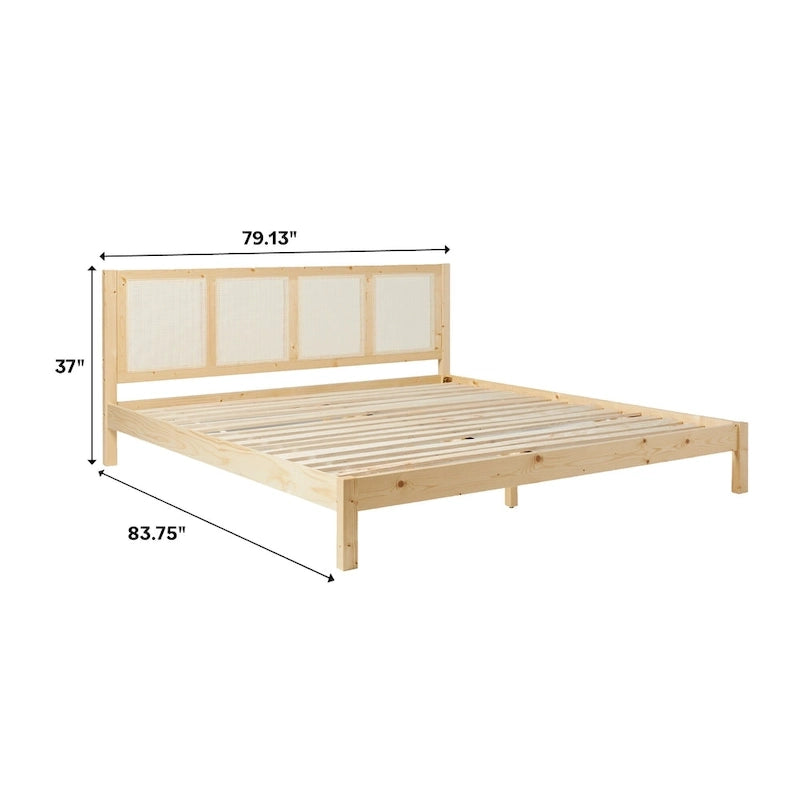 Struttura Letto King Boho in Legno Massello e Rattan