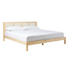 Struttura Letto King Boho in Legno Massello e Rattan