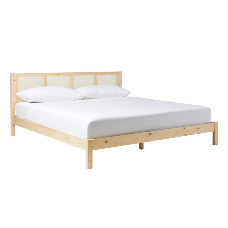 Struttura Letto King Boho in Legno Massello e Rattan