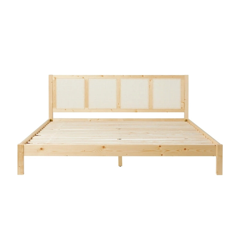 Struttura Letto King Boho in Legno Massello e Rattan