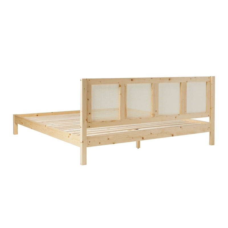 Struttura Letto King Boho in Legno Massello e Rattan
