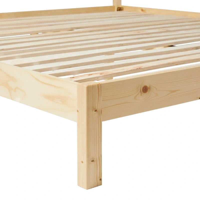 Struttura Letto King Boho in Legno Massello e Rattan