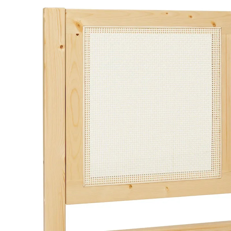 Struttura Letto King Boho in Legno Massello e Rattan