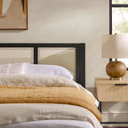Struttura Letto King Boho in Legno Massello e Rattan