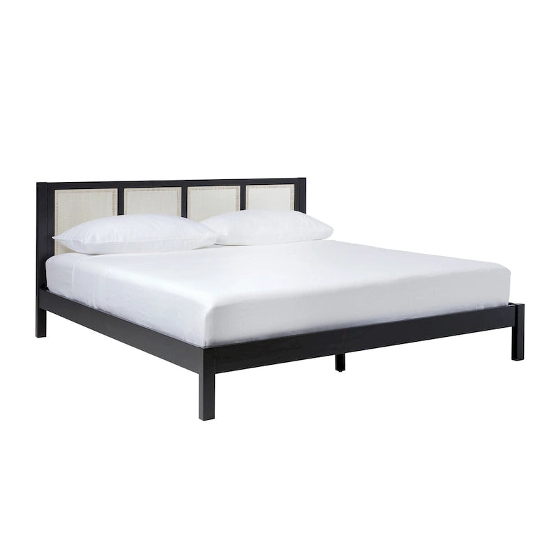 Struttura Letto King Boho in Legno Massello e Rattan