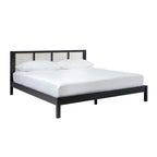 Struttura Letto King Boho in Legno Massello e Rattan