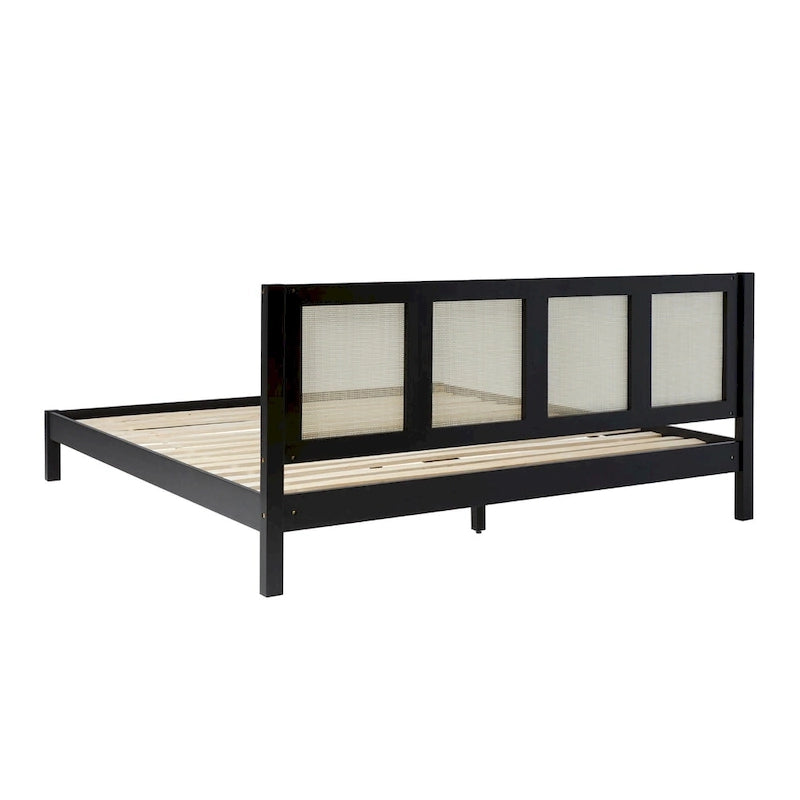 Struttura Letto King Boho in Legno Massello e Rattan