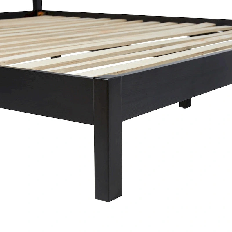 Struttura Letto King Boho in Legno Massello e Rattan
