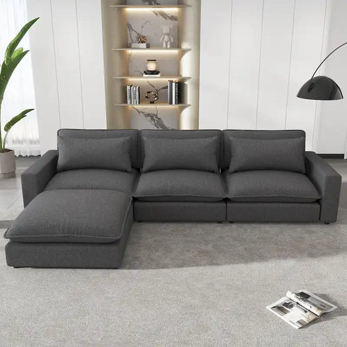 Divano componibile a 8 posti in ciniglia da 325 cm con pouf e porte USB