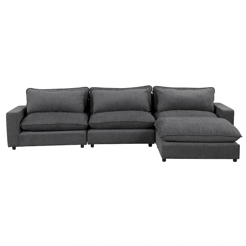 Divano componibile a 8 posti in ciniglia da 325 cm con pouf e porte USB