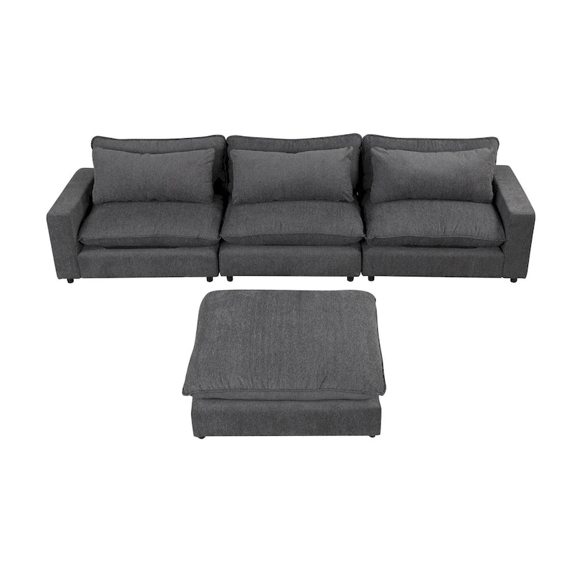 Divano componibile a 8 posti in ciniglia da 325 cm con pouf e porte USB