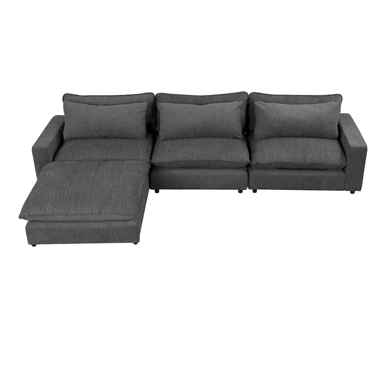 Divano componibile a 8 posti in ciniglia da 325 cm con pouf e porte USB