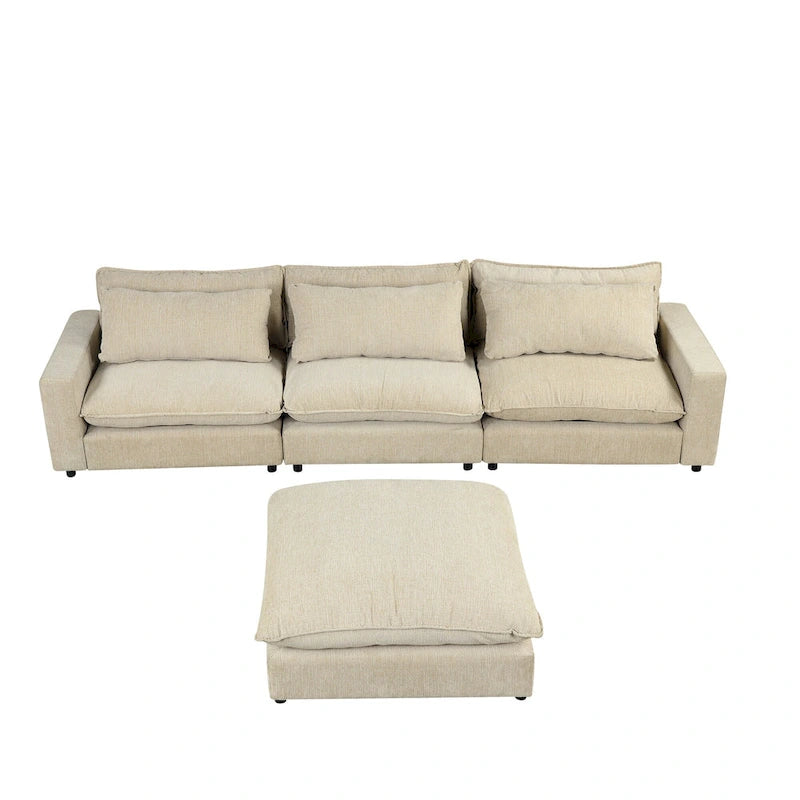 Divano componibile a 8 posti in ciniglia da 325 cm con pouf e porte USB