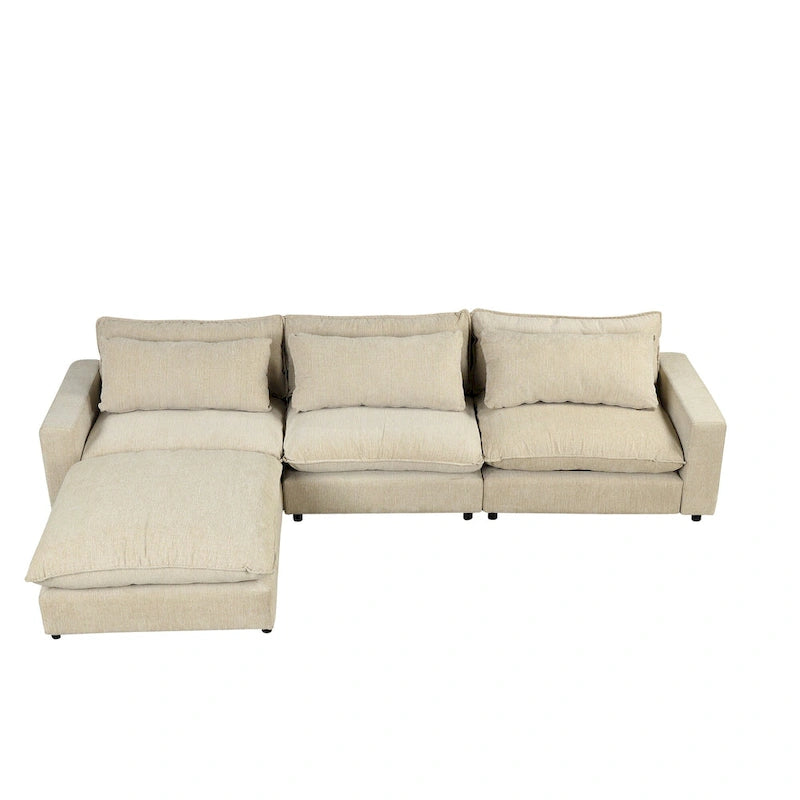 Divano componibile a 8 posti in ciniglia da 325 cm con pouf e porte USB