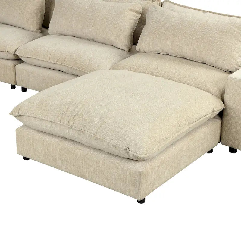 Divano componibile a 8 posti in ciniglia da 325 cm con pouf e porte USB