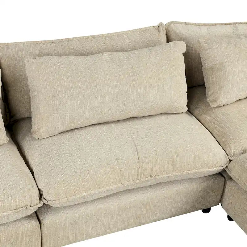 Divano componibile a 8 posti in ciniglia da 325 cm con pouf e porte USB