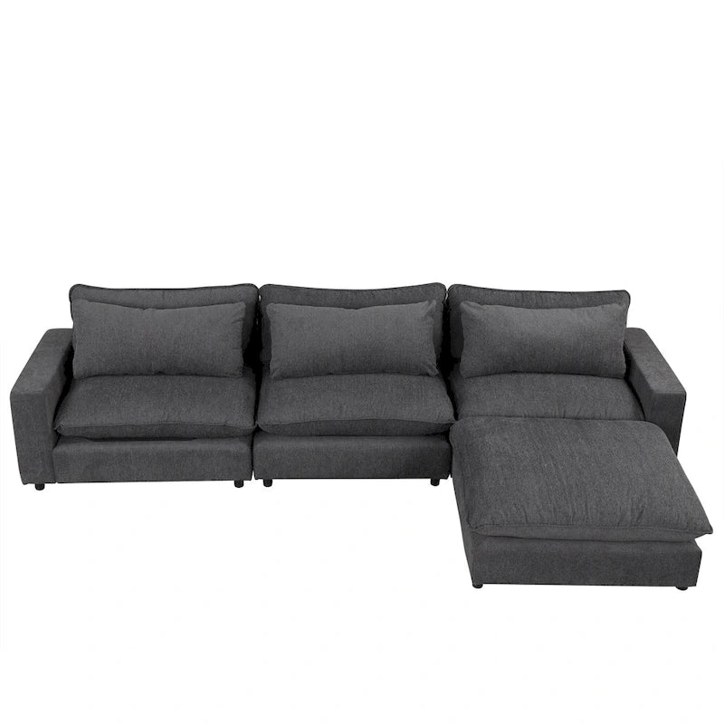 Divano componibile a 8 posti in ciniglia da 325 cm con pouf e porte USB