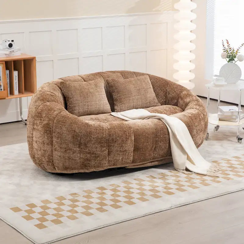 Divano a Pavimento a 2 Posti con Rivestimento in ciniglia e Memory Foam