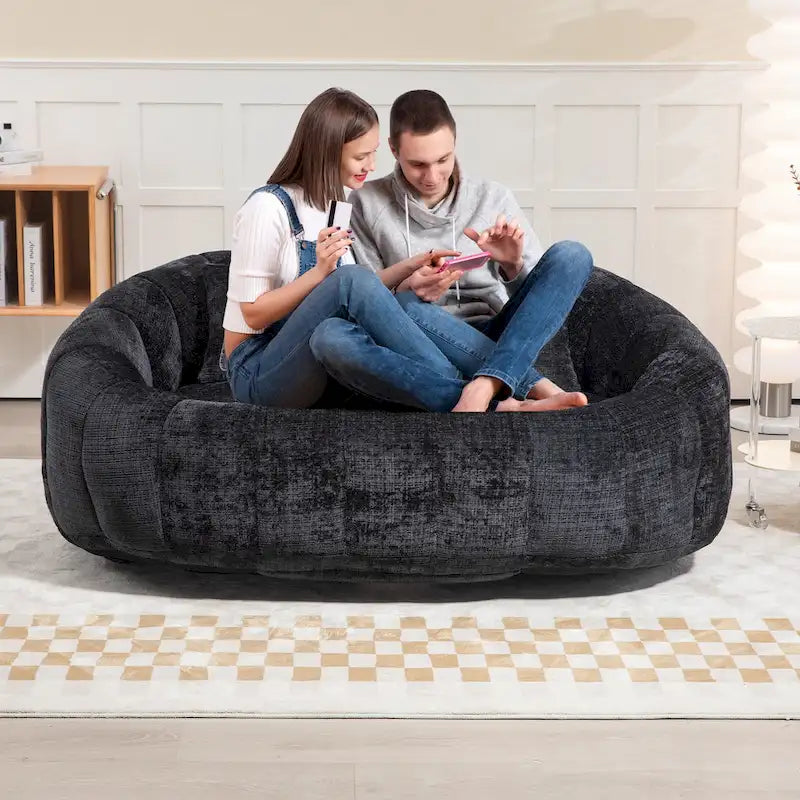 Divano a Pavimento a 2 Posti con Rivestimento in ciniglia e Memory Foam