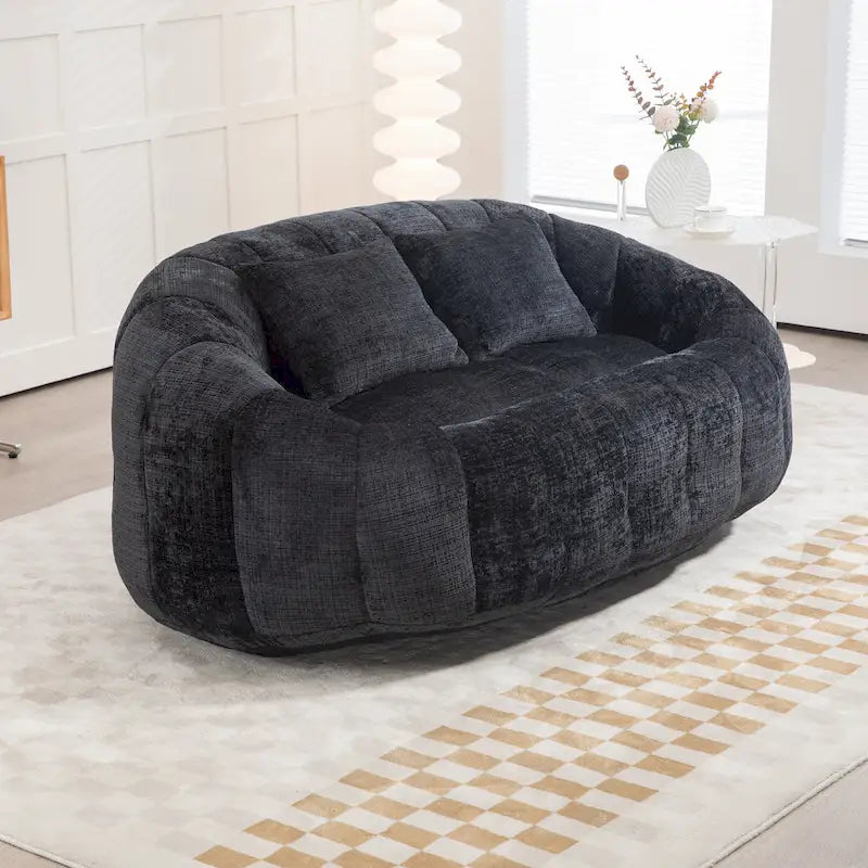 Divano a Pavimento a 2 Posti con Rivestimento in ciniglia e Memory Foam