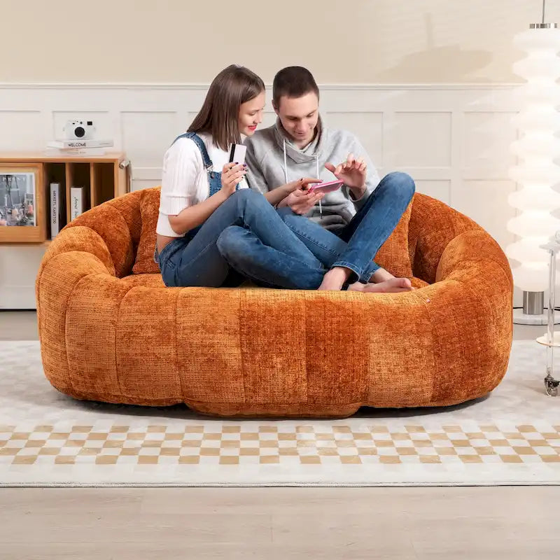 Divano a Pavimento a 2 Posti con Rivestimento in ciniglia e Memory Foam