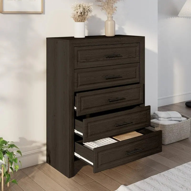 Cassettiera elegante in MDF a 5 cassetti con finitura effetto legno