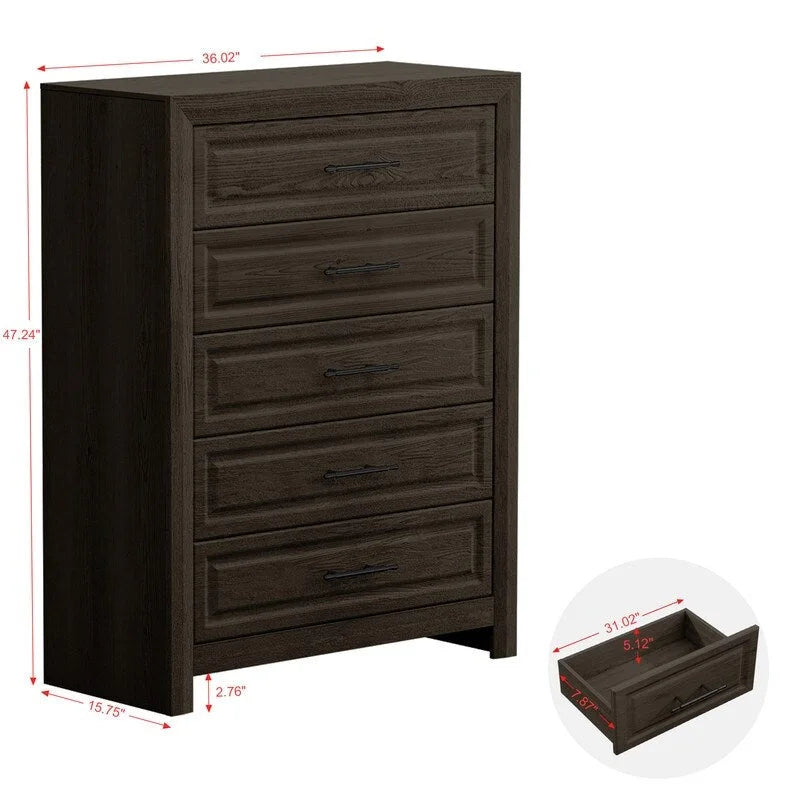 Cassettiera elegante in MDF a 5 cassetti con finitura effetto legno