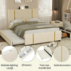 Letto matrimoniale con cassetti contenitore, porta USB e luce notturna