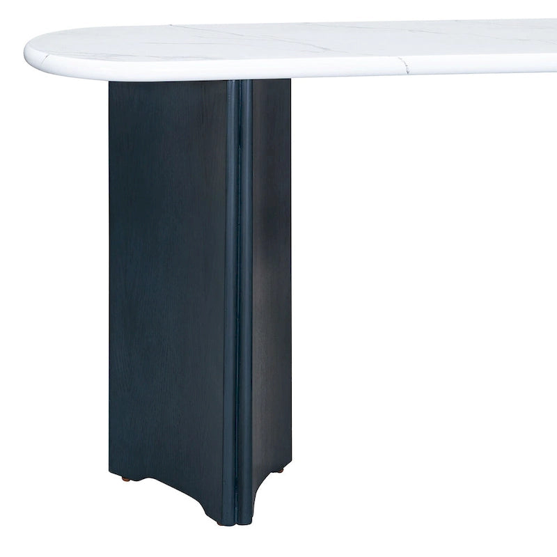 Consolle con piano effetto marmo e gambe in legno