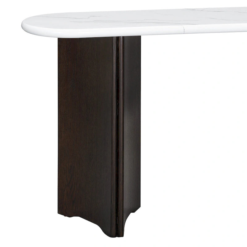 Consolle con piano effetto marmo e gambe in legno