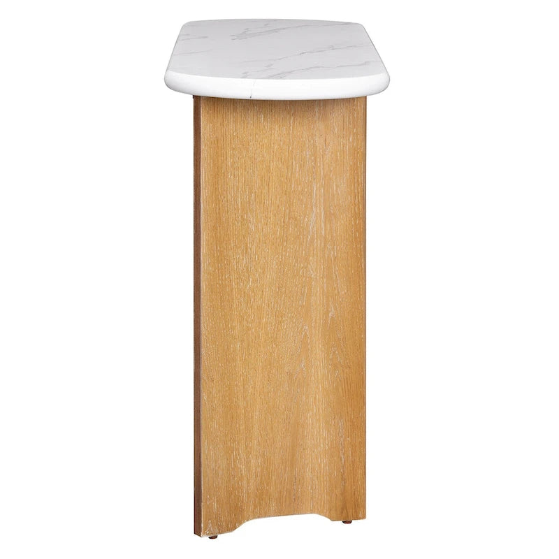 Consolle con piano effetto marmo e gambe in legno