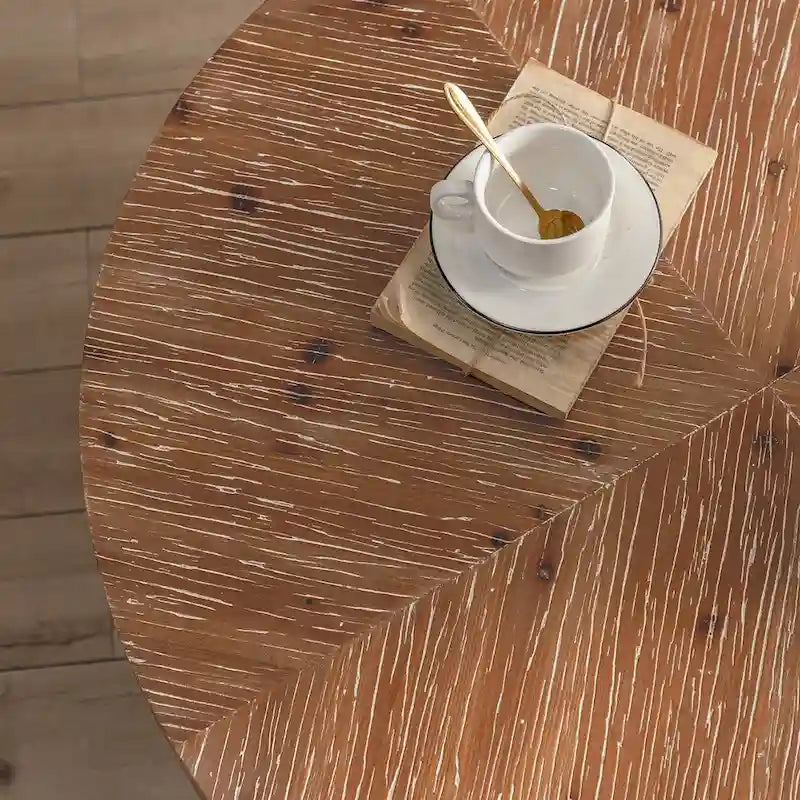 Tavolino Rotondo da Caffè con Piano in Legno di Abete e Gambe a Croce in Metallo