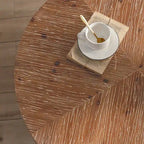 Tavolino Rotondo da Caffè con Piano in Legno di Abete e Gambe a Croce in Metallo