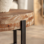 Tavolino Rotondo da Caffè con Piano in Legno di Abete e Gambe a Croce in Metallo