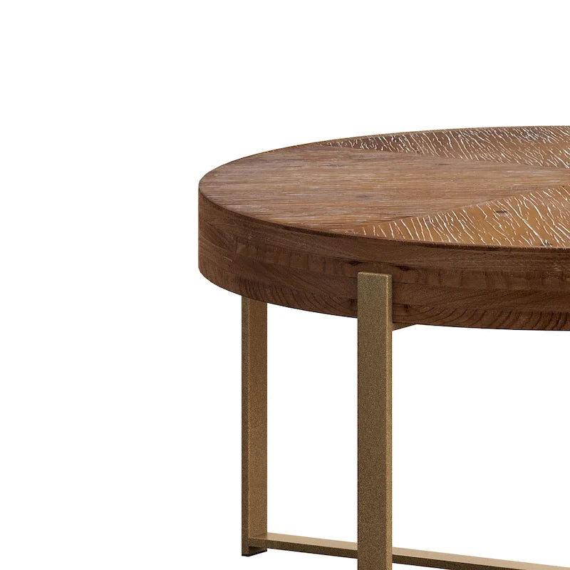 Tavolino Rotondo da Caffè con Piano in Legno di Abete e Gambe a Croce in Metallo