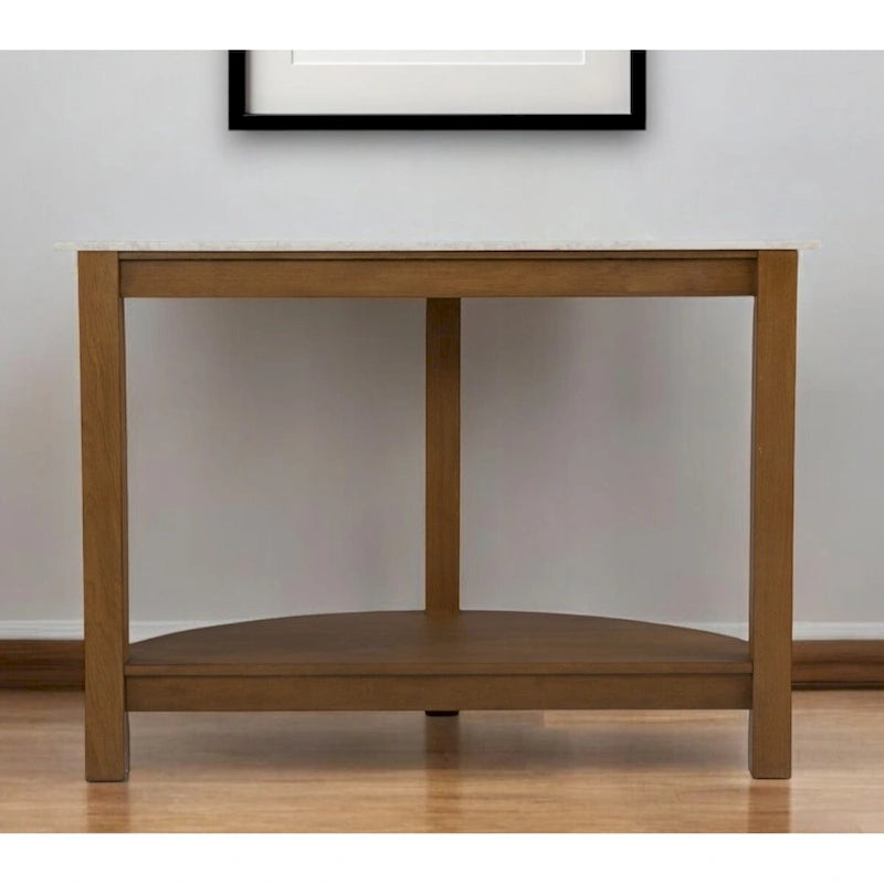 Consolle a semicerchio con ripiano effetto marmo e base in legno