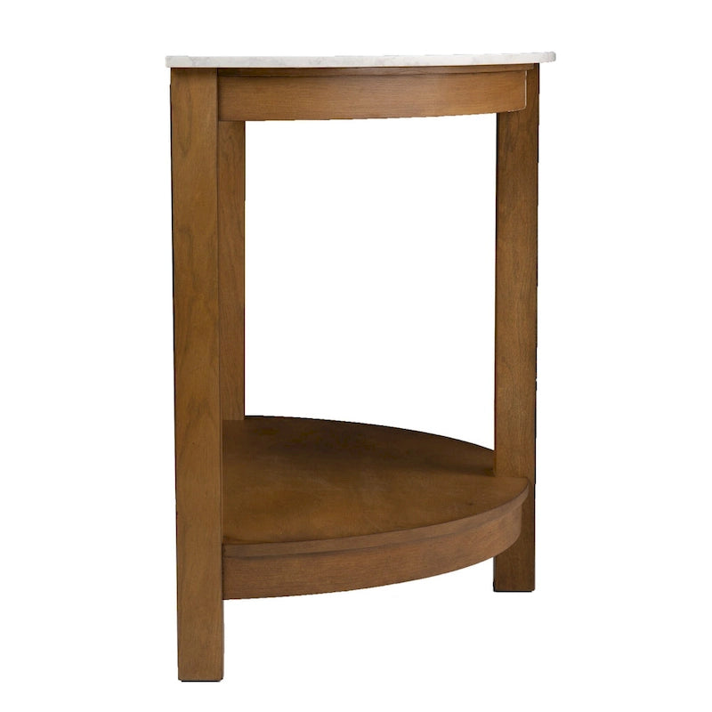 Consolle a semicerchio con ripiano effetto marmo e base in legno
