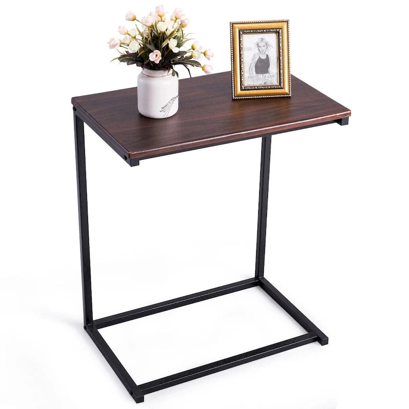 Tavolino laterale a C per divano e laptop con struttura in acciaio e piano in legno - 22x14x26 pollici