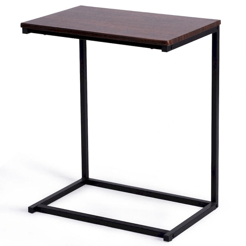 Tavolino laterale a C per divano e laptop con struttura in acciaio e piano in legno - 22x14x26 pollici