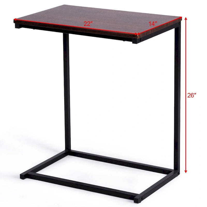 Tavolino laterale a C per divano e laptop con struttura in acciaio e piano in legno - 22x14x26 pollici