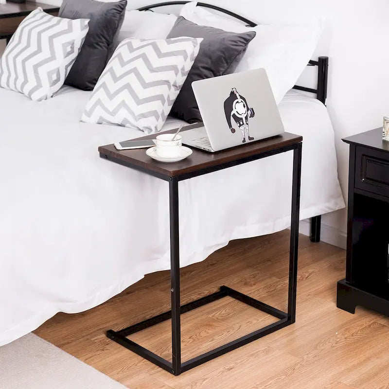 Tavolino laterale a C per divano e laptop con struttura in acciaio e piano in legno - 22x14x26 pollici