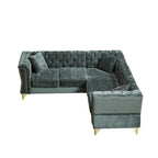 Divano componibile a L con design Chesterfield, in tessuto ciniglia, 5 posti
