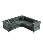 Divano componibile a L con design Chesterfield, in tessuto ciniglia, 5 posti