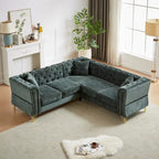 Divano componibile a L con design Chesterfield, in tessuto ciniglia, 5 posti