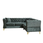 Divano componibile a L con design Chesterfield, in tessuto ciniglia, 5 posti