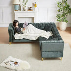 Divano componibile a L con design Chesterfield, in tessuto ciniglia, 5 posti