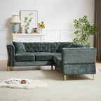 Divano componibile a L con design Chesterfield, in tessuto ciniglia, 5 posti